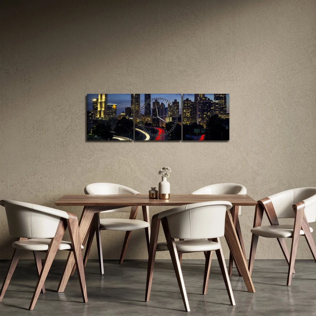 Tablou cu orașul nocturn (cu ceas) (90x30 cm)