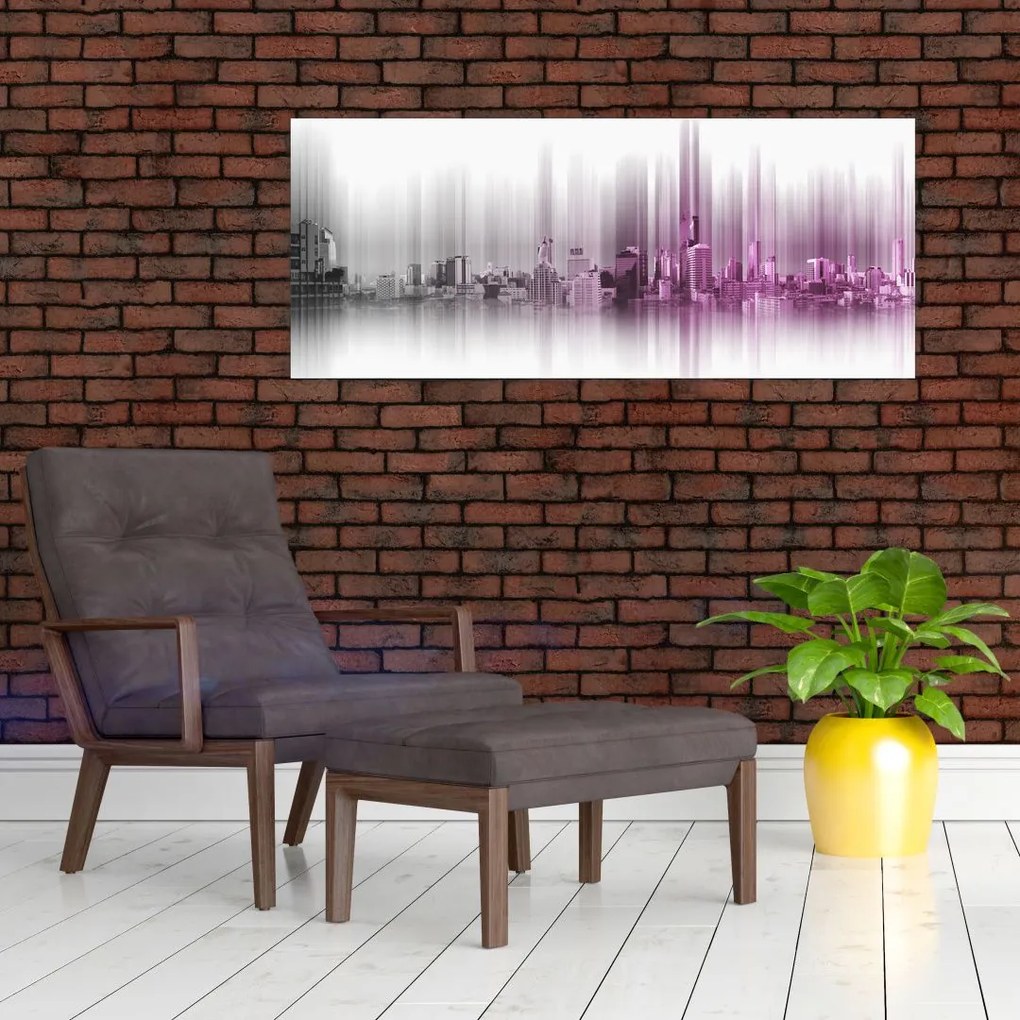 Tablou - Panorama orașului, roz-gri (120x50 cm)