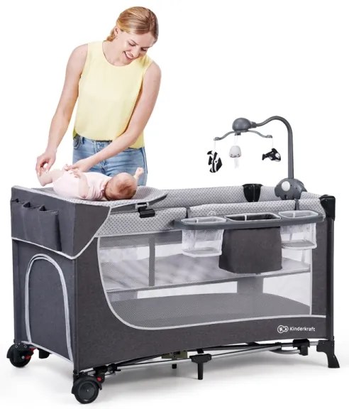 Pătuț portabil LEODY gri KINDERKRAFT