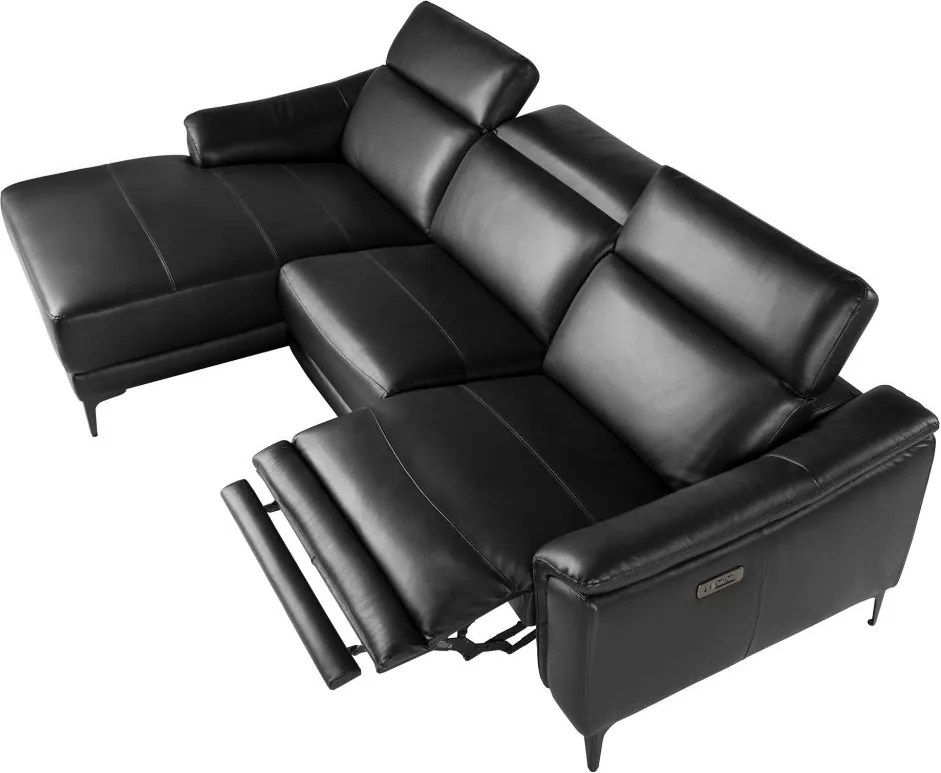 Coltar LUX design italian cu sezlong stanga si functia relax Cowhide negru