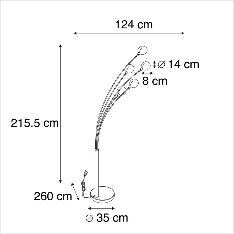 Lampa de podea de design neagră cu 5 lumini - Sixties Marmo