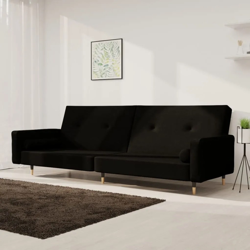337339 vidaXL Canapea extensibilă cu 2 locuri, 2 perne, negru, catifea