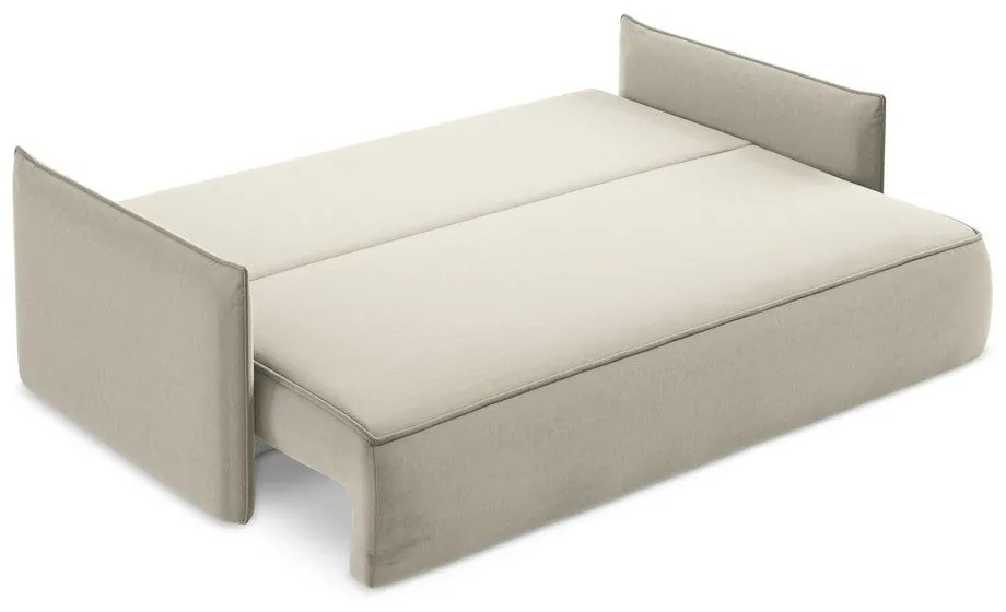 Canapea bej extensibilă/cu spațiu de depozitare cu tapițerie din catifea 225 cm Hula – Makamii