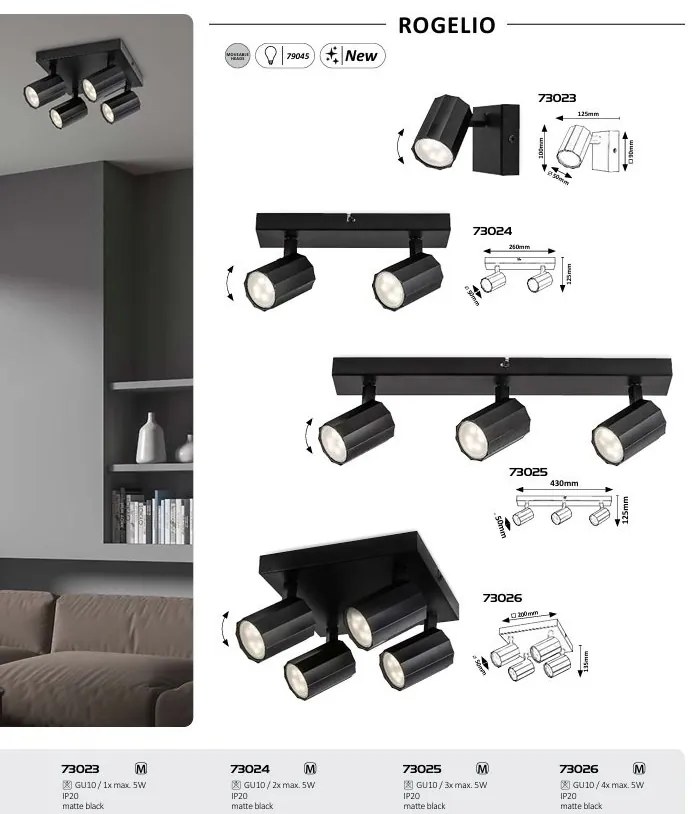 Plafoniera cu 3 Spoturi Directionabile, Design Modern, Rogelio