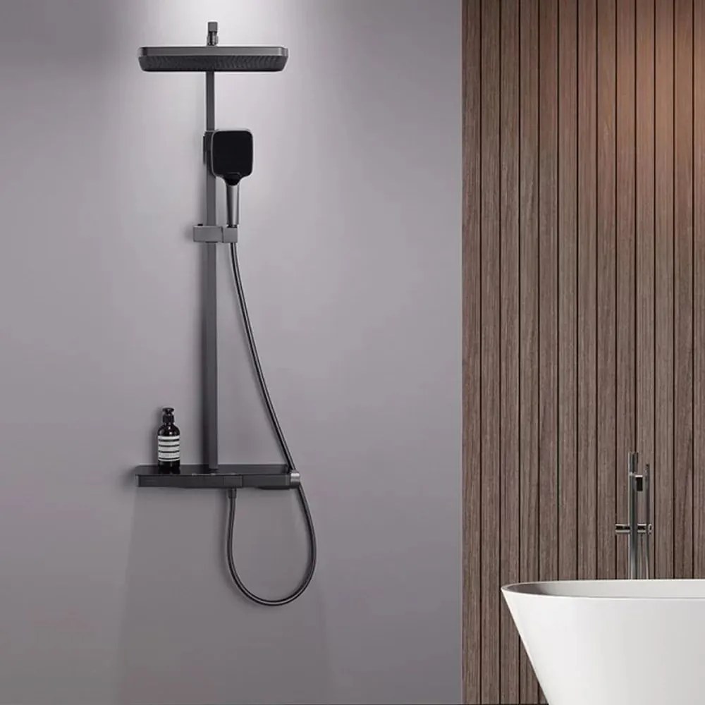 Coloana de dus cu baterie termostatata Inter Ceramic Majestic finisaj gri Gun Grey