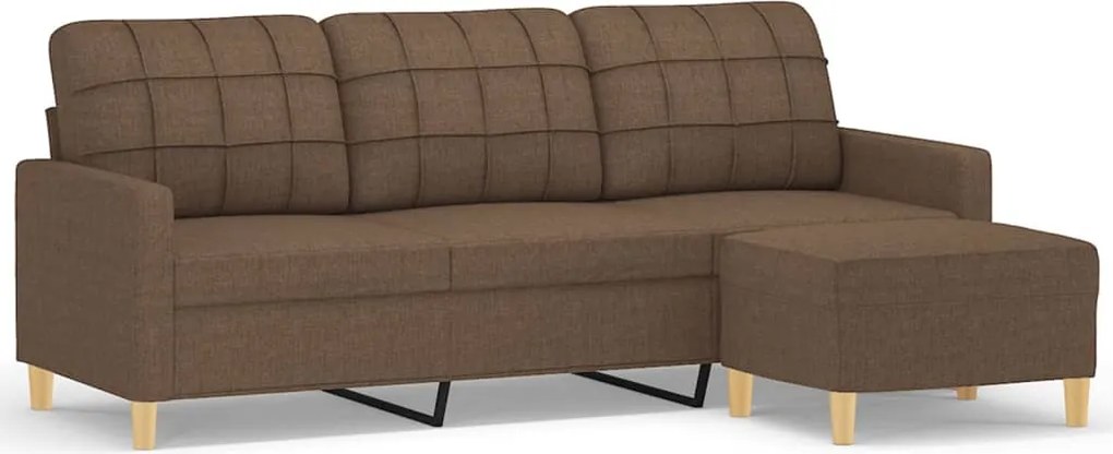 vidaXL Canapea cu 3 locuri cu taburet, maro, 180 cm, material textil