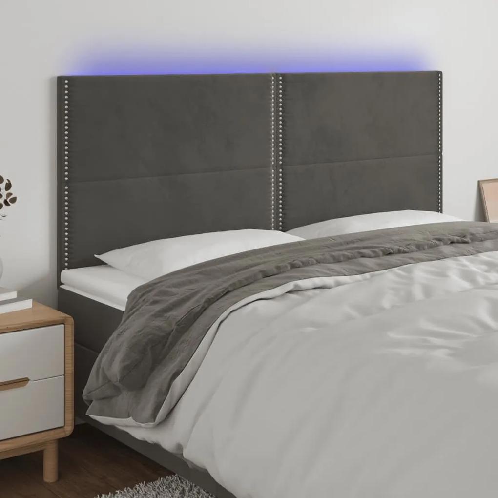 3122339 vidaXL Tăblie de pat cu LED, gri închis, 160x5x118/128 cm, catifea