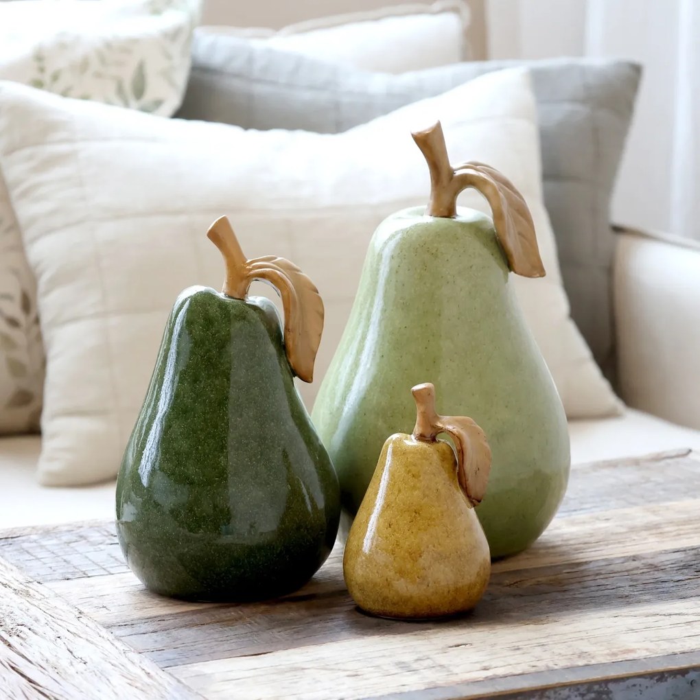 Decorațiune din ceramică în formă de pară verde închis, H23 cm, Ø14 cm