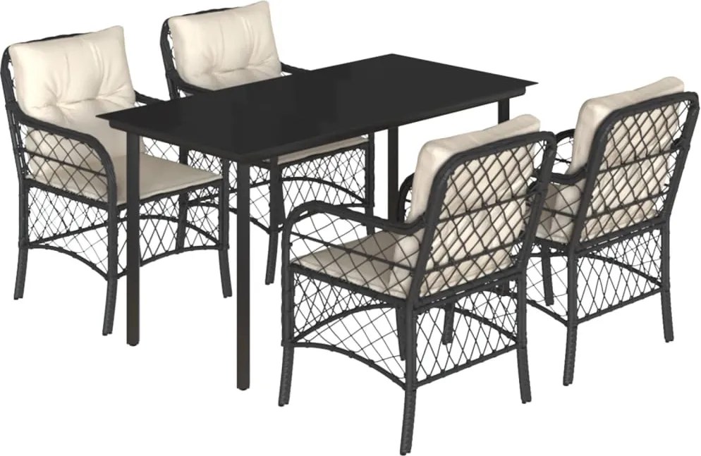 vidaXL Set mobilier de grădină cu perne, 5 piese, negru, poliratan