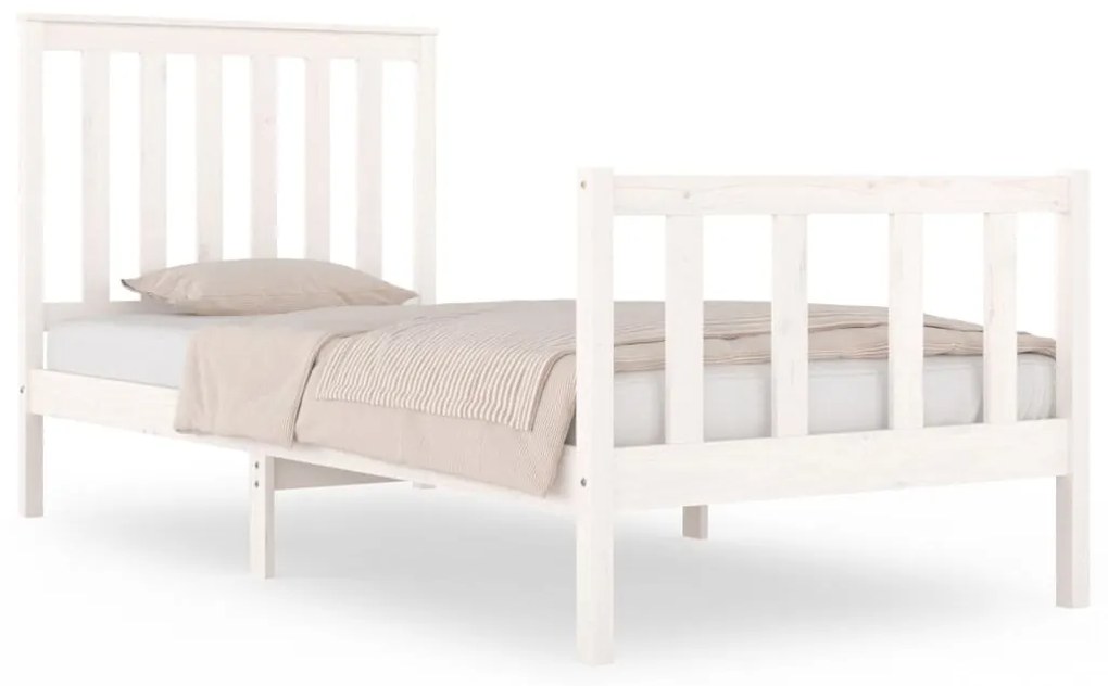 3103874 vidaXL Cadru de pat single, alb, 90x190 cm, lemn masiv de pin