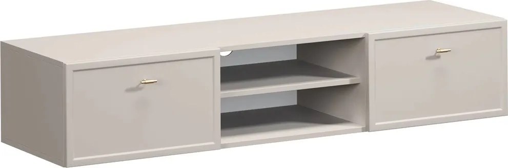 Comodă TV suspendată Lorini 150 cm cu sertare - culoare cașmir / mânere aurii tip T-bar