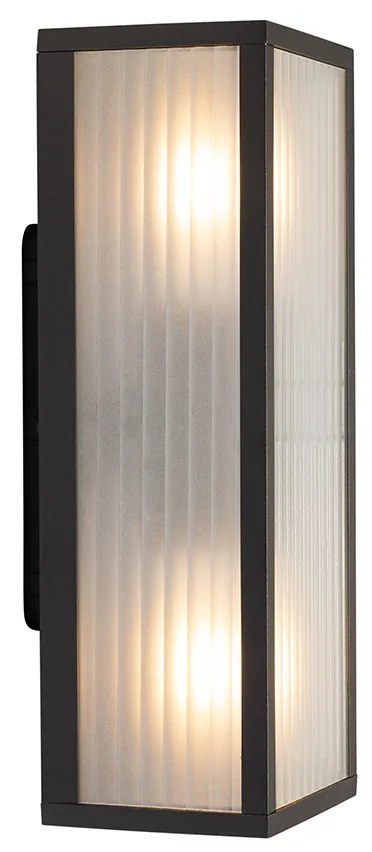 Lampă de perete inteligentă de exterior neagră cu sticlă canelată, incl. 2 Wifi A60 - Charlois