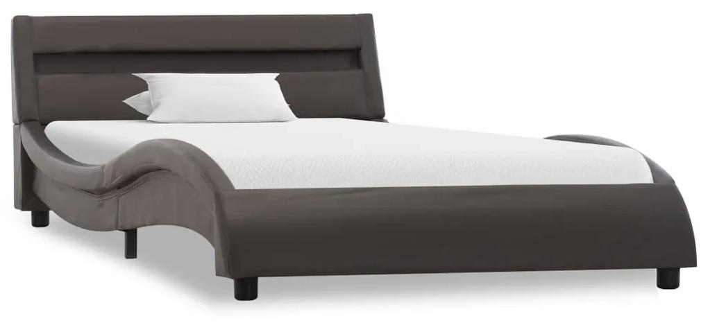 285691 vidaXL Cadru de pat cu LED, gri, 100 x 200 cm, piele ecologică