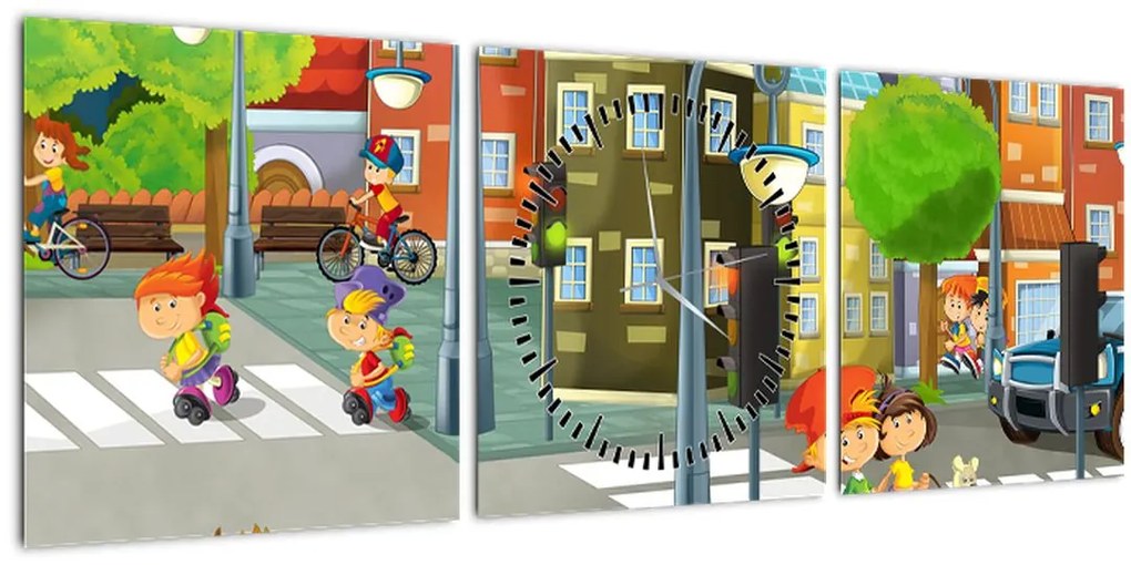 Tablou - Orășelul copiilor (cu ceas) (90x30 cm)
