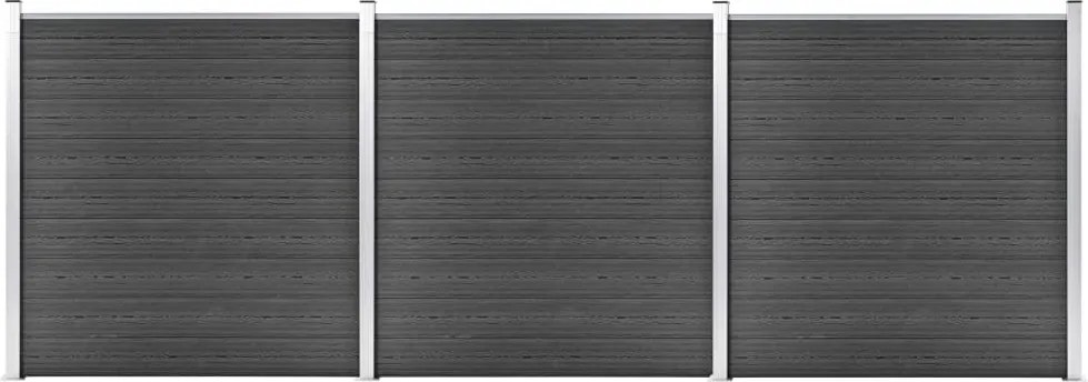 vidaXL Set de panouri de gard, negru, 526 x 186 cm, WPC