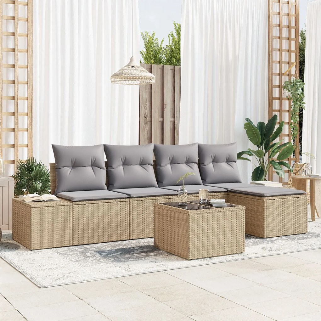 vidaXL Set de canapele pentru grădină 6 pcs Bej Rattan poli