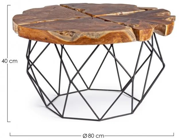 Masuta de cafea neagra din Lemn de Teak si metal, ∅ 80 cm, Adanya Bizzotto