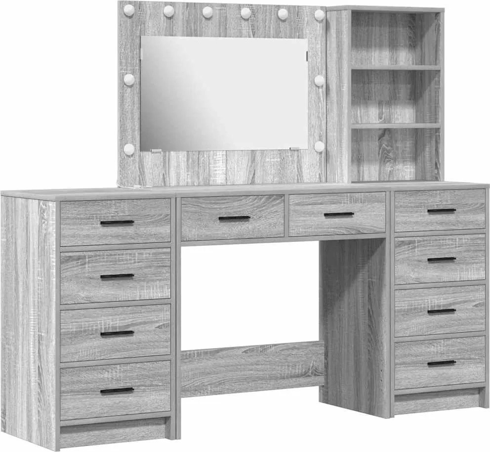 vidaXL Masă de Machiaj cu sertar 3 pcs Gri Sonoma Lemn compozit