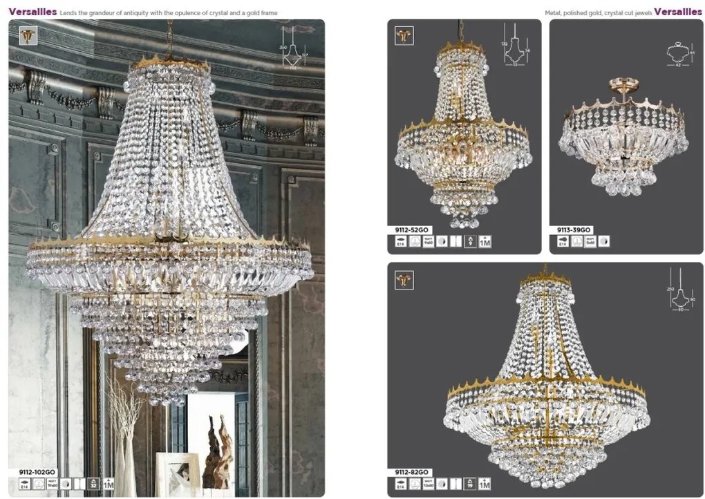 Lustra XXL cristal casa scarii design LUX Versailles 19L auriu