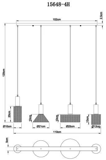 Lustră pe cablu JEDD 4xE27/60W/230V negru Globo 15648-4H