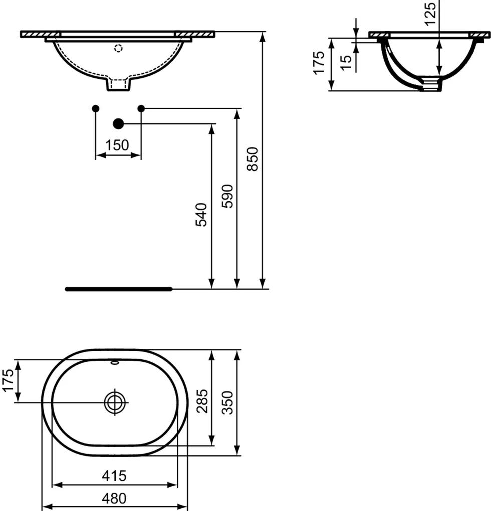 Lavoar incastrat sub blat alb 48 cm, oval, Ideal Standard Connect