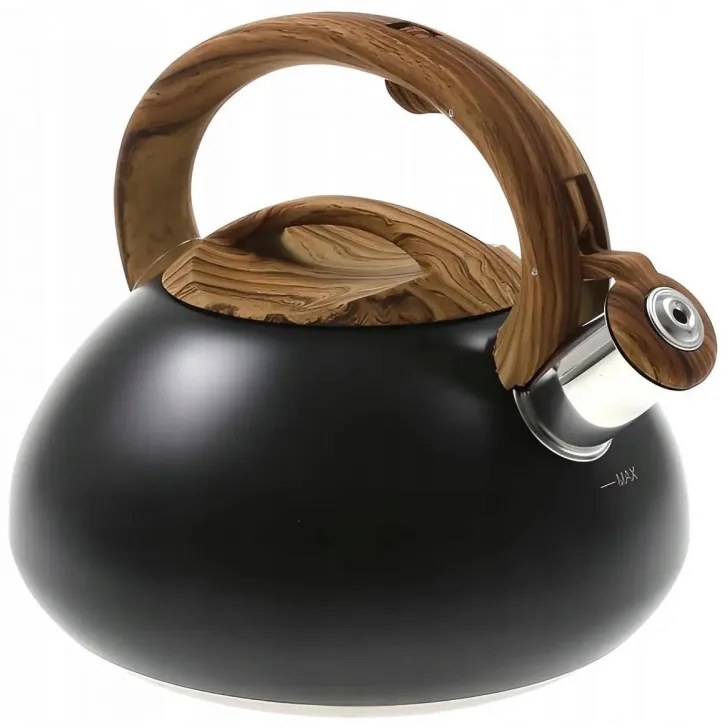 Ceainic cu fluier Klausberg KB 7565, 3 L, Baza groasa, Inductie, Negru/Maro