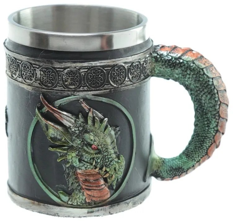 Halba Dark Legends din Rasina cu Interior din Inox – Design Dragon Medieval, 11 cm