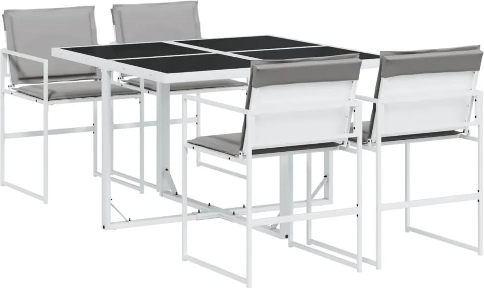 vidaXL Set mobilier de grădină, 5 piese, cu perne, alb, textilenă