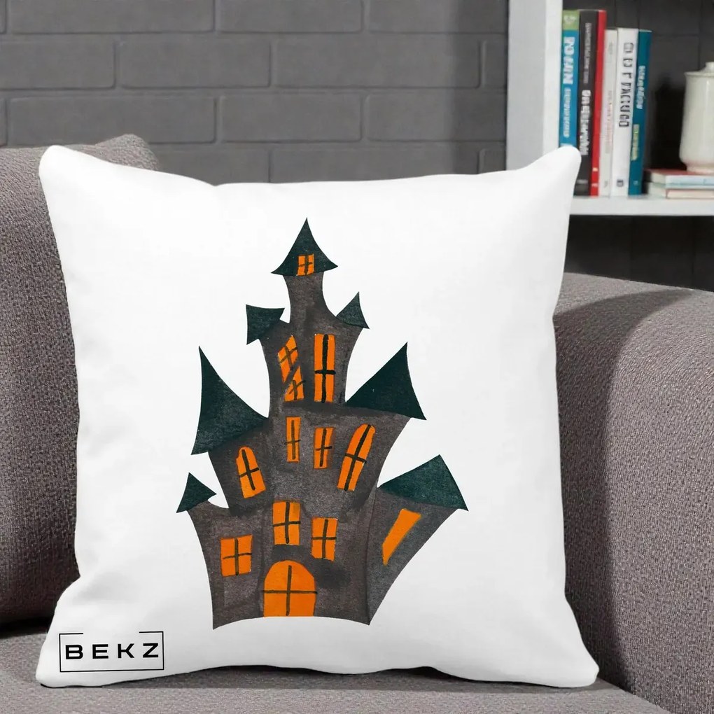 Perna de Halloween Casa Bantuita Minimalista, 40x40 cm cu Umplutura, Alb Mat, BEKZ