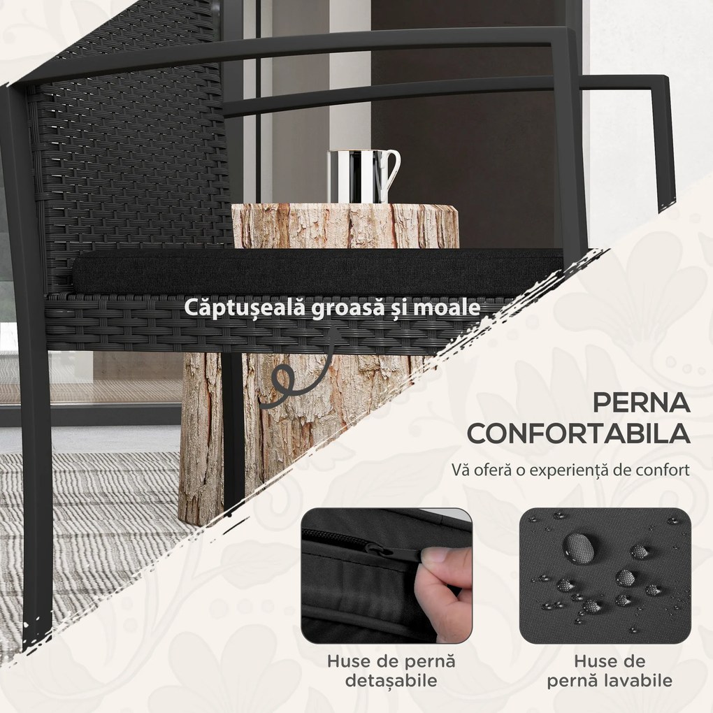 Outsunny Set de cafea din ratan PP din 3 piese cu perne, Mobilier bistro pentru exterior cu fotolii cu efect de ratan | Aosom Romania