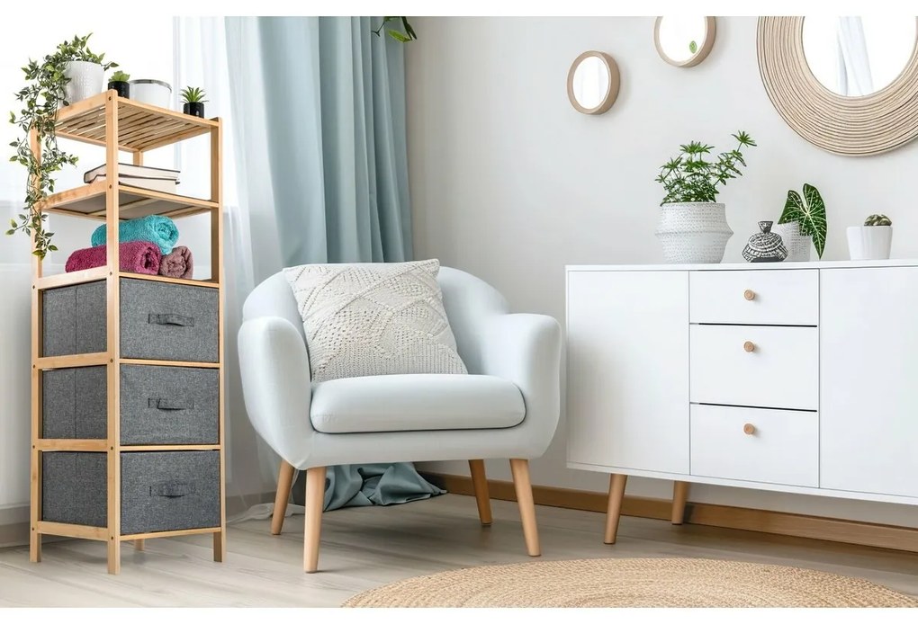 Raft din bambus cu coșuri G21, 5 etajere, gri, 5 etaje