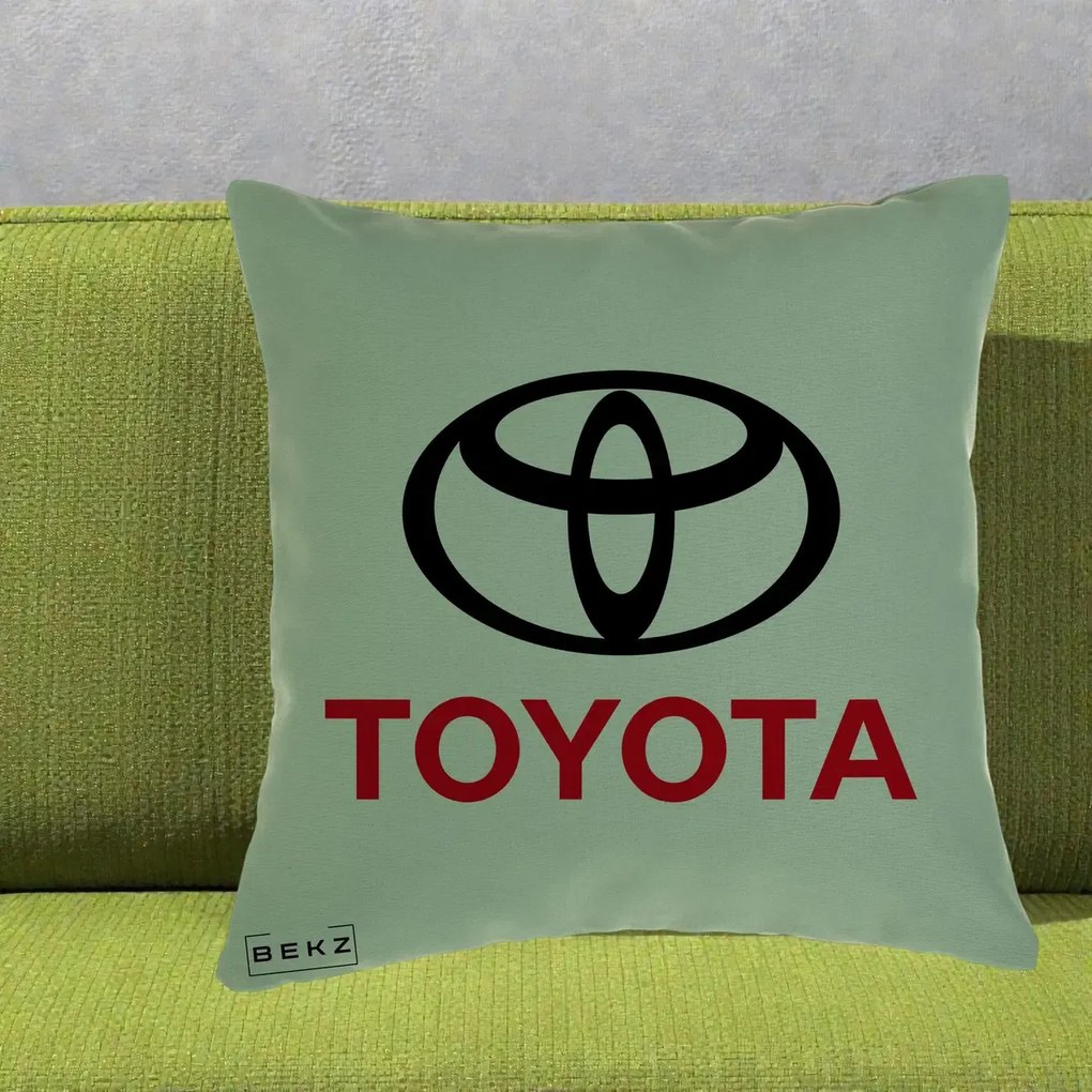 Perna Personalizata cu emblema Toyota, 40x40 cm, Verde, Husa Detasabila, Perna Inclusa, BEKZ®