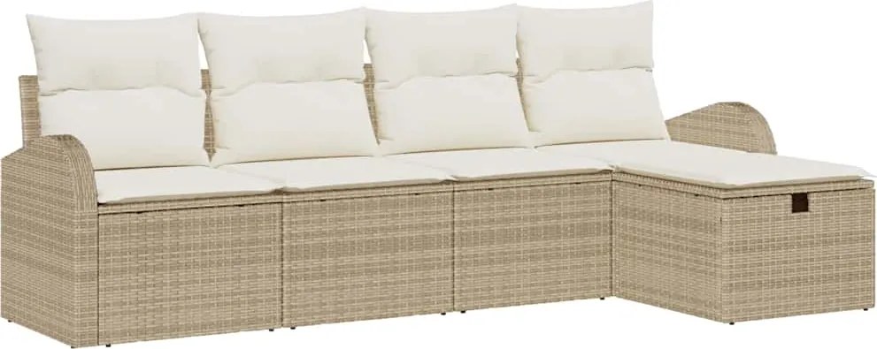 vidaXL Set de canapele pentru grădină cu pernă 5 pcs Bej Rattan poli