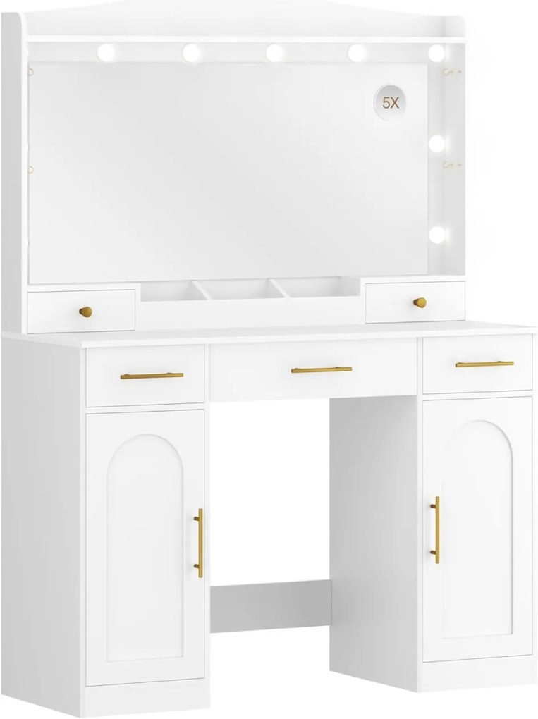 SEA911 - Set Masa toaleta 108 cm, cosmetica machiaj, oglinda cu LED, masuta vanity- Alb