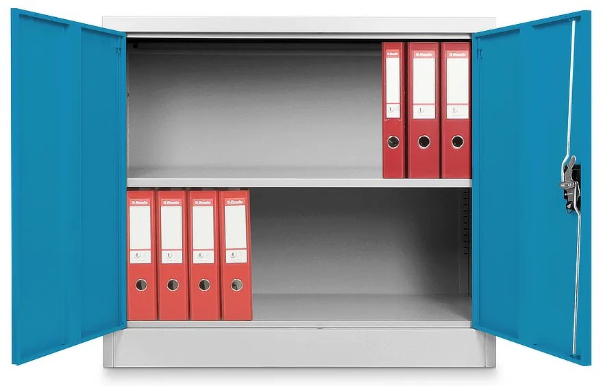 Dulap metalic universal jos 90 x 40 x 80 cm, încuietoare cilindrică, albastru - ral 5012