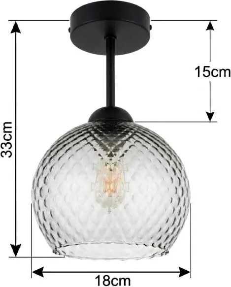BRILAGI - lustru aplicat LED R GLASS 1xE27/60W/230V Ø 18 cm negru/gri fumuriu