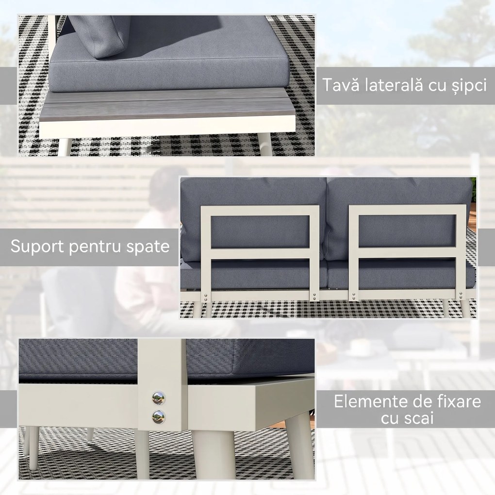 Outsunny Set Mobilier de Grădină din 3 Piese cu 2 Canapele cu Spătar Reglabil în 5 Poziții și Măsuță, 139x63x65 cm, Gri | Aosom Romania