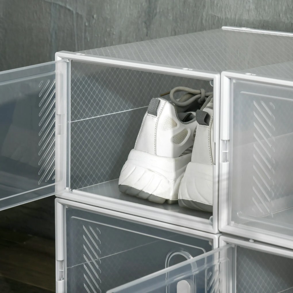 HOMCOM Pantofar Modular cu 8 Cuburi de Depozitare și Uși Magnetice, Cuburi din PP, 25x35x19 cm, Alb și Transparent | Aosom Romania