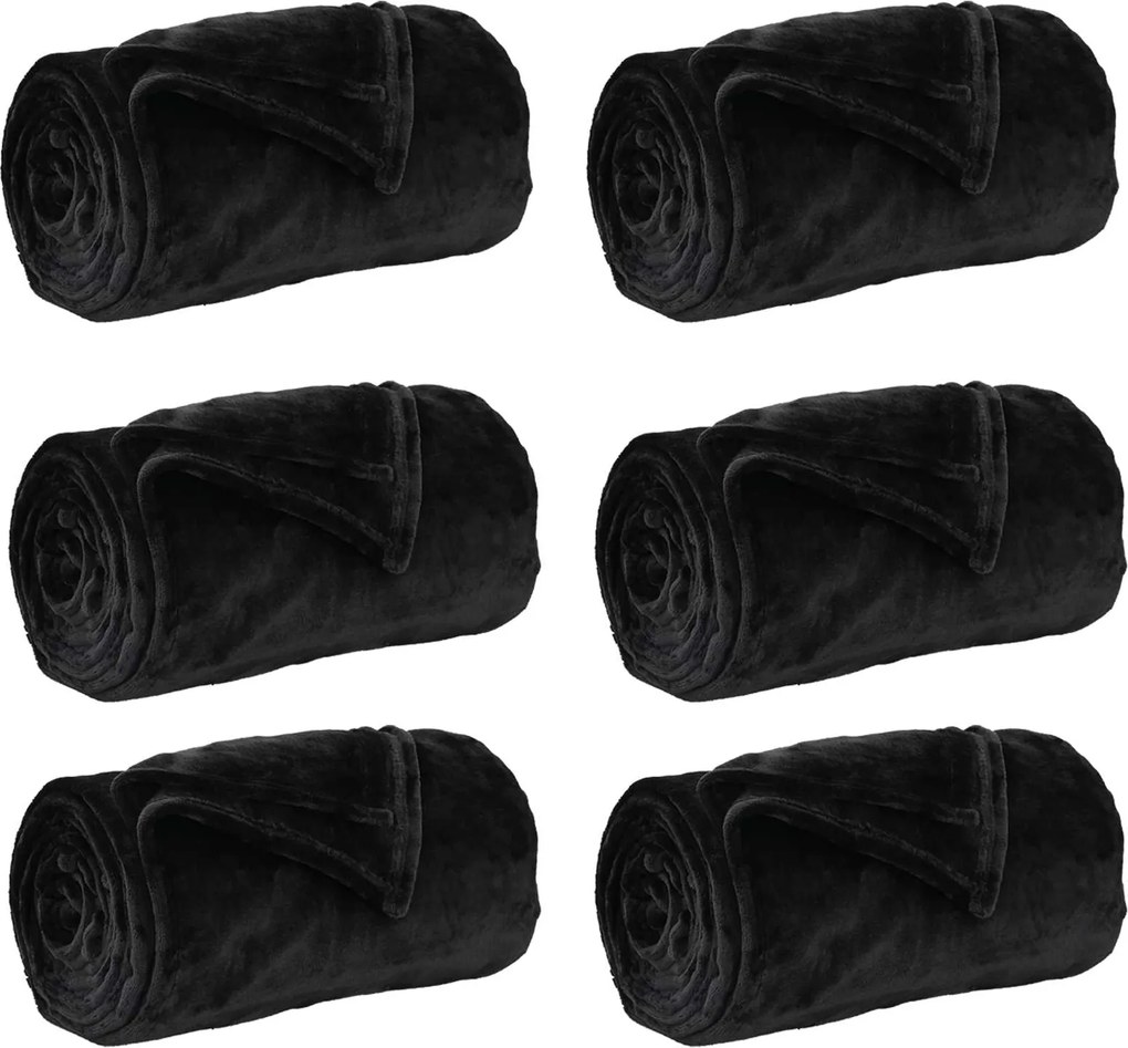 vidaXL Pături de aruncat 6 pcs Negru 240 x 270 cm Molton