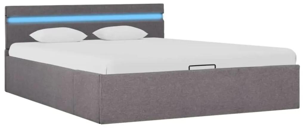 285627 vidaXL Cadru pat hidraulic cu ladă și LED gri taupe 140x200 cm textil