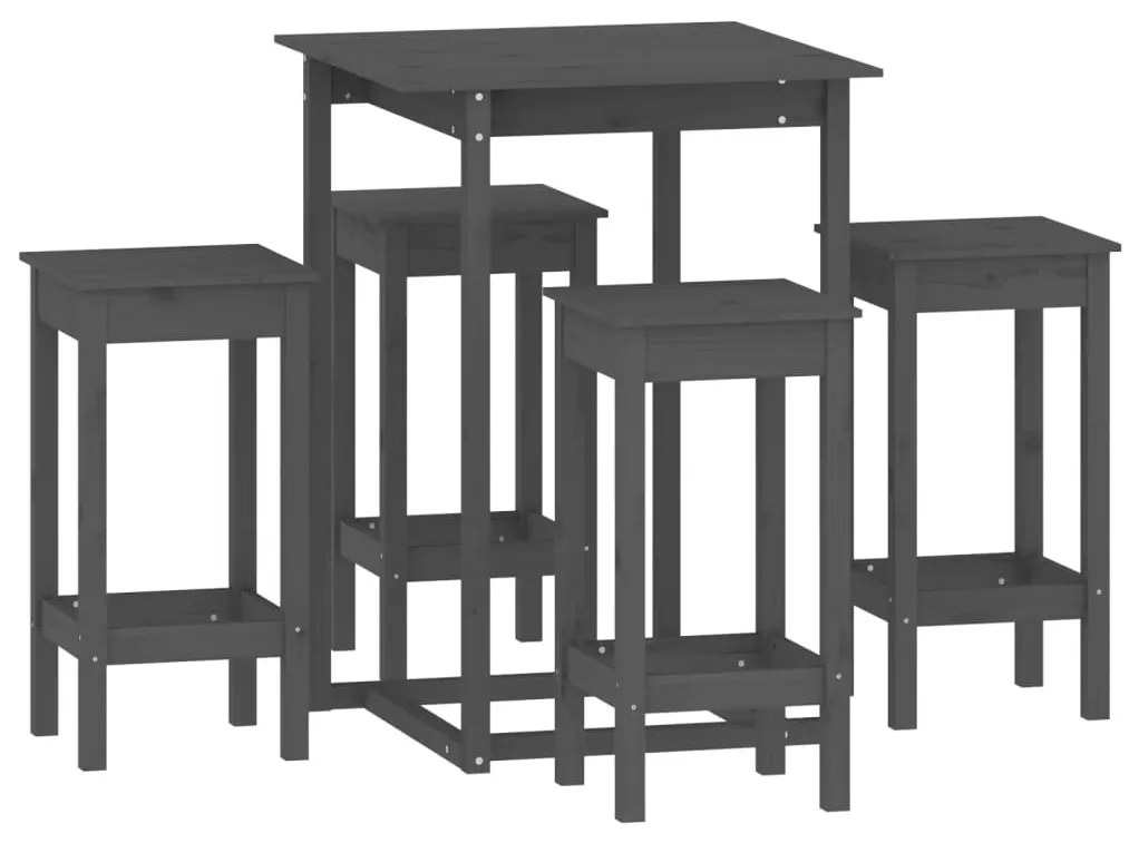 3124739 vidaXL Set mobilier de bar, 5 piese, gri, lemn masiv de pin