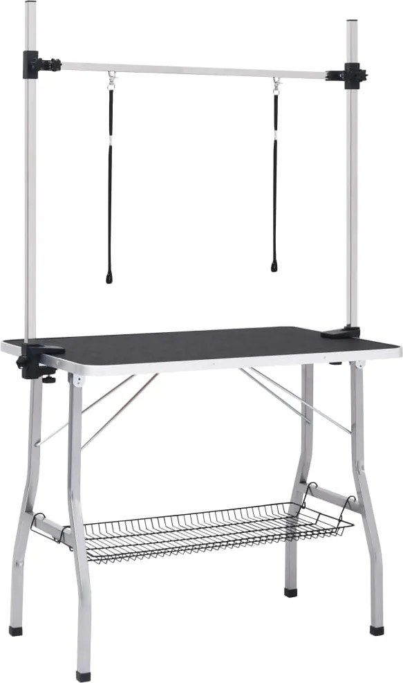 vidaXL Masă reglabilă pentru îngrijirea câinilor cu 2 lese și coș