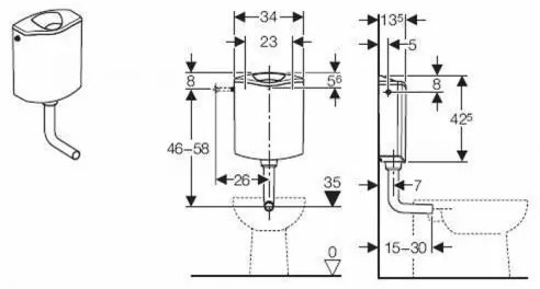 Rezervor WC Geberit, AP 116 Plus, pentru montaj la semi-inaltime inclus compartiment pentru pastile odorizante