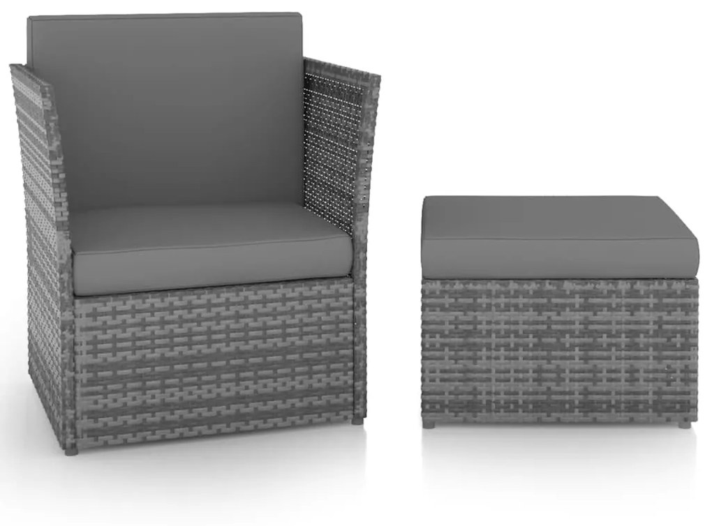 vidaXL Scaun de grădină cu taburet, antracit, poliratan