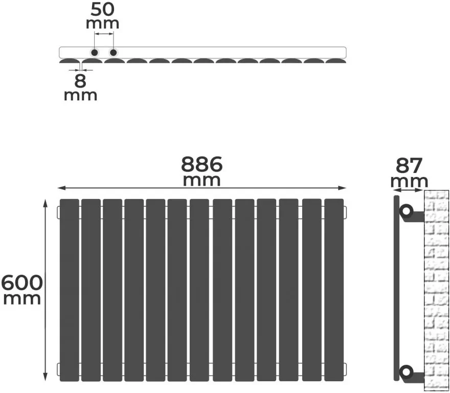 Aquamarin Radiator orizontal, 600 x 886 x 69 mm