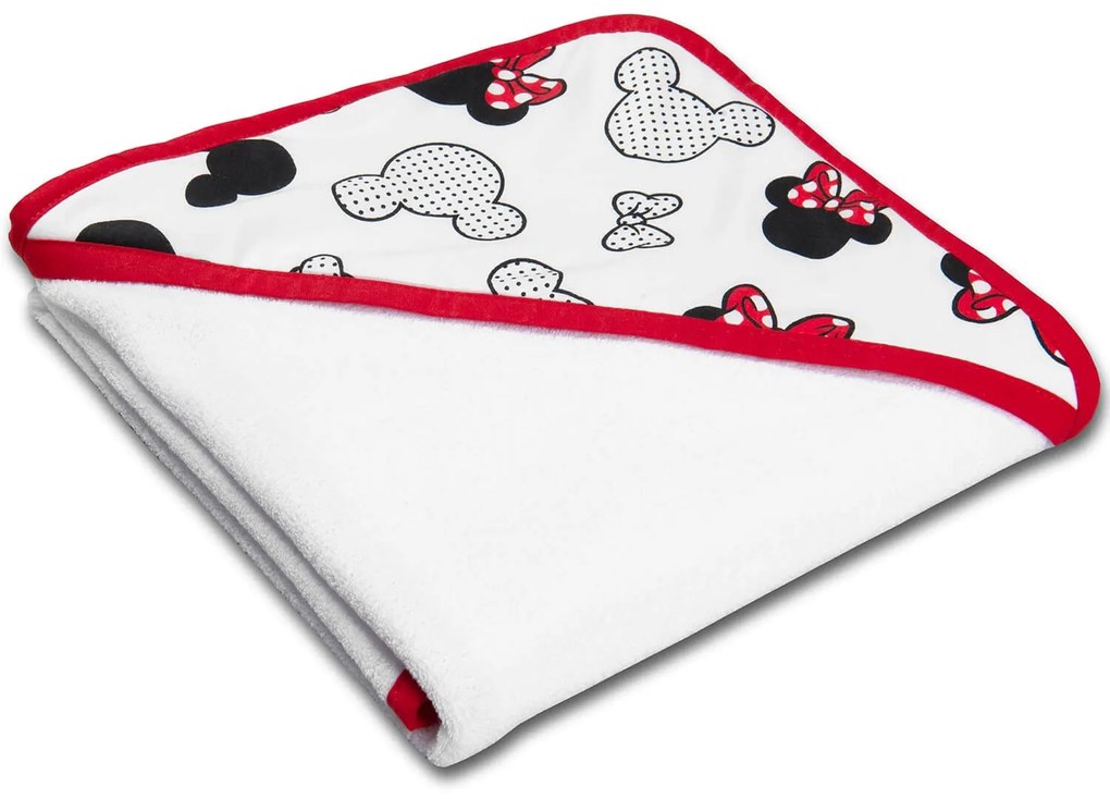 Prosop bebe din bumbac cu gluga 90x90 cm Kidizi Minnie, potrivit de la nastere pana la 2 ani