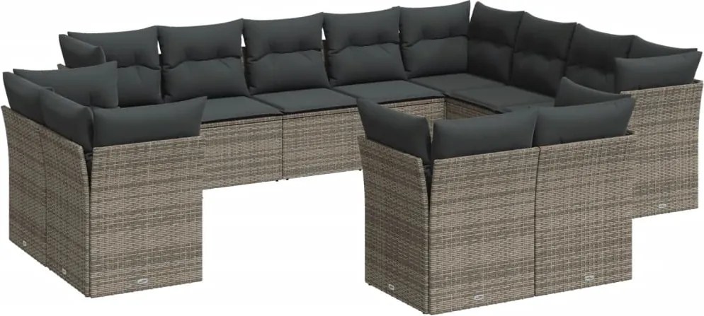 vidaXL Set canapea de grădină cu perne, 12 piese, gri, poliratan