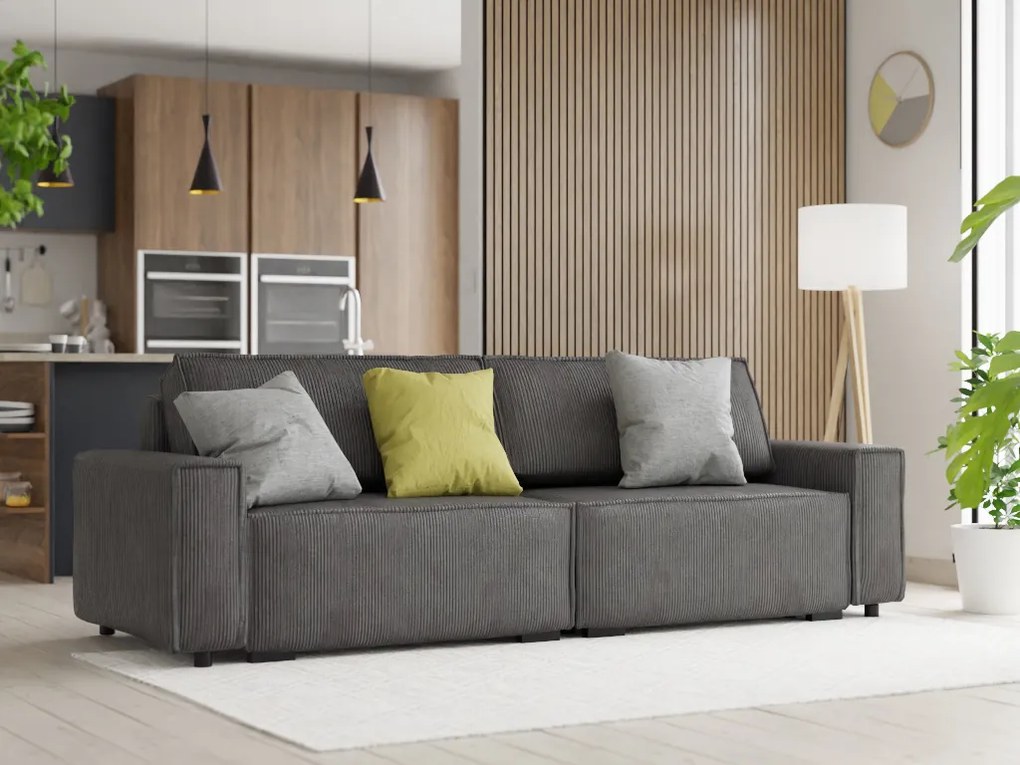 Canapea extensibila cu trei locuri si taburet SMART SET, gri inchis