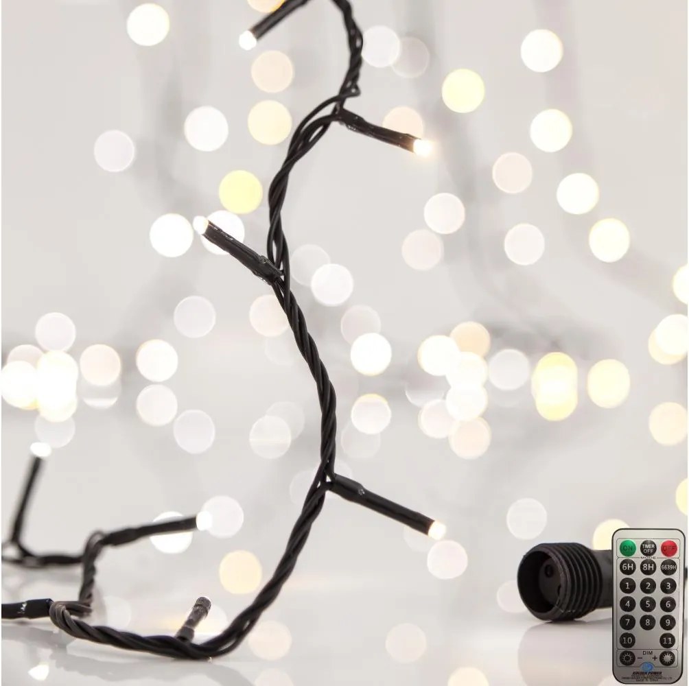 Ghirlandă LED de exterior CLUSTER 200xLED, 8 funcții, 2,1 m, IP44, alb cald + telecomandă
