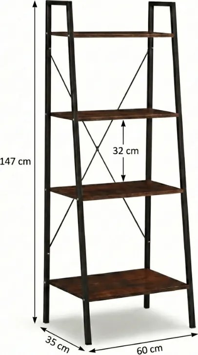 Biblioteca TAYLOR 4 rafturi 147x60 cm, rustic maro